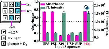 Graphical abstract: A resettable and reprogrammable biomolecular keypad lock with dual outputs based on glucose oxidase–Au nanoclusters–Prussian blue nanocomposite films on an electrode surface