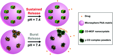 Graphical abstract: Composite CD-MOF nanocrystals-containing microspheres for sustained drug delivery
