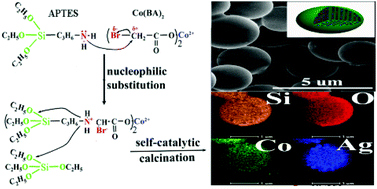 Graphical abstract: Autocatalytic synthesis of multifunctional precursors for fabricating silica microspheres with well-dispersed Ag and Co3O4 nanoparticles