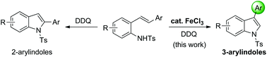 Graphical abstract: The cooperative FeCl3/DDQ system for the regioselective synthesis of 3-arylindoles from β-monosubstituted 2-alkenylanilines