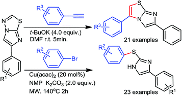 Graphical abstract: Approach for 2-(arylthio)imidazoles and imidazo[2,1-b]thiazoles from imidazo[2,1-b][1,3,4]thiadiazoles by ring-opening and -reconstruction