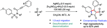 Graphical abstract: Silver-promoted cinnamamidyl radical-mediated oxidative cascade cyclization: highly regioselective synthesis of phosphorylated azaspiro[4.5]decenones
