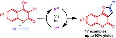 Graphical abstract: Synthesis of furo[3,2-c]coumarin derivatives using visible-light-promoted radical alkyne insertion with bromocoumarins