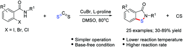 Graphical abstract: An efficient approach to construct benzisothiazol-3(2H)-ones via copper-catalyzed consecutive reaction of 2-halobenzamides and carbon disulfide