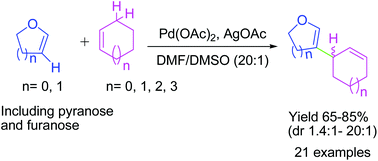 Graphical abstract: Diastereoselective sp2–sp3 coupling of sugar enol ethers with unactivated cycloalkenes: new entries to C-branched sugars