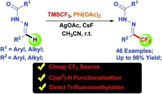 Graphical abstract: Phenyliodonium diacetate mediated carbotrifluoromethylation of N-acylhydrazones