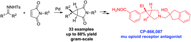Graphical abstract: Synthesis of 3-azabicyclo[3.1.0]hexane derivatives via palladium-catalyzed cyclopropanation of maleimides with N-tosylhydrazones: practical and facile access to CP-866,087
