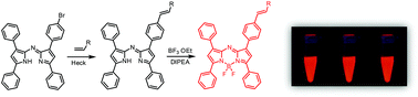 Graphical abstract: Heck functionalization of an asymmetric aza-BODIPY core: synthesis of far-red infrared probes for bioimaging applications