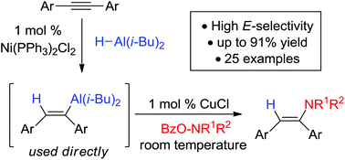 Graphical abstract: Cu-Catalyzed electrophilic amination of internal alkynes via hydroalumination