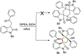 Graphical abstract: Diastereoselective tandem oxidation/Michael/aldol reaction: unprecedented formation of dispirocyclopentanebisoxindoles and dispiro[acenaphthylene-1,1′-cyclopentane-3′,1′′-acenaphthylene]-2,2′′diones