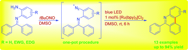 Graphical abstract: Visible light-mediated intramolecular C–H arylation of diazonium salts of N-(2-aminoaryl)benzoimines: a facile synthesis of 6-arylphenanthridines