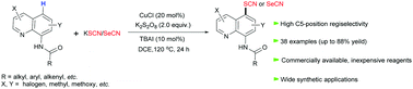 Graphical abstract: Copper-catalyzed C5-selective thio/selenocyanation of 8-aminoquinolines