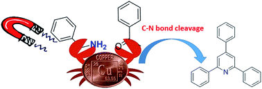 Graphical abstract: Copper(ii) supported on magnetic chitosan: a green nanocatalyst for the synthesis of 2,4,6-triaryl pyridines by C–N bond cleavage of benzylamines