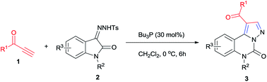 Graphical abstract: Phosphine-catalyzed domino reactions of alkynyl ketones with sulfonylhydrazones: construction of diverse pyrazoloquinazoline derivatives