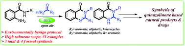 Graphical abstract: Deep eutectic solvent mediated synthesis of quinazolinones and dihydroquinazolinones: synthesis of natural products and drugs