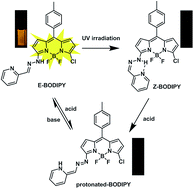 Graphical abstract: A multi-stimuli-responsive fluorescence switch based on E–Z isomerization of hydrazone