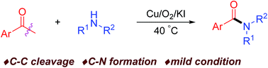 Graphical abstract: Copper-catalyzed and iodide-promoted aerobic C–C bond cleavage/C–N bond formation toward the synthesis of amides