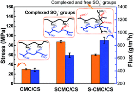 Graphical abstract: The states of sulfate groups affect the mechanical and separation properties of carboxymethyl cellulose/chitosan complex membranes