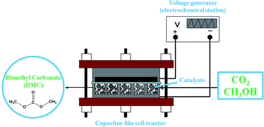 Graphical abstract: Electrochemical synthesis of dimethyl carbonate from CO2 and methanol over carbonaceous material supported DBU in a capacitor-like cell reactor