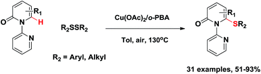Graphical abstract: Cu(ii)-catalyzed C6-selective C–H thiolation of 2-pyridones using air as the oxidant