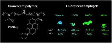 Graphical abstract: Amphiphilic gels of solvatochromic fluorescent poly(2-oxazoline)s containing D–π–A pyrenes