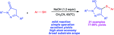 Graphical abstract: Metal-free direct construction of sulfenylated pyrazoles via the NaOH promoted sulfenylation of pyrazolones with aryl thiols