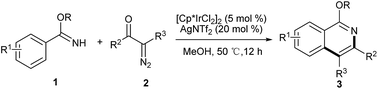Graphical abstract: Ir(iii)-catalyzed synthesis of isoquinolines from benzimidates and α-diazocarbonyl compounds
