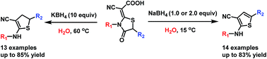 Graphical abstract: Catalyst-free and selective synthesis of 2-aminothiophenes and 2-amino-4,5-dihydrothiophenes from 4-thiazolidinones in water