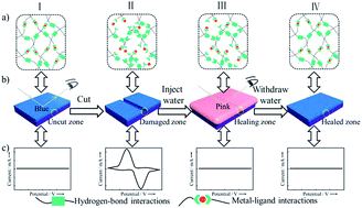 Graphical abstract: Humidity responsive self-healing based on intermolecular hydrogen bonding and metal–ligand coordination