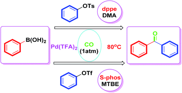 Graphical abstract: Carbonylative coupling of aryl tosylates/triflates with arylboronic acids under CO atmosphere