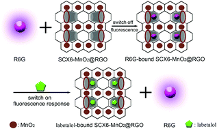 Graphical abstract: A FRET-based fluorescent approach for labetalol sensing using calix[6]arene functionalized MnO2@graphene as a receptor