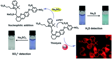 Graphical abstract: A dual functional probe: sensitive fluorescence response to H2S and colorimetric detection for SO32−