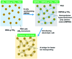 Graphical abstract: A TiO2/PEO composite incorporated with in situ synthesized hyper-branched poly(amine-ester) and its application as a polymer electrolyte