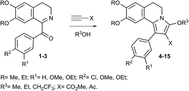 Graphical abstract: A novel multi-component approach to the synthesis of pyrrolo[2,1-a]isoquinoline derivatives