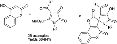 Graphical abstract: Spiro-condensation of 5-methoxycarbonyl-1H-pyrrole-2,3-diones with cyclic enoles to form spiro substituted furo[3,2-c]-coumarins and quinolines