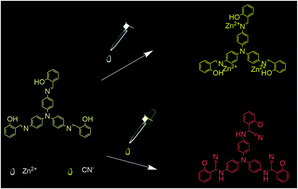 Graphical abstract: Triphenylamine based lab-on-a-molecule for the highly selective and sensitive detection of Zn2+ and CN− in aqueous solution