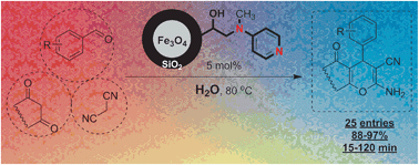 Graphical abstract: 4-Dialkylaminopyridine modified magnetic nanoparticles: as an efficient nano-organocatalyst for one-pot synthesis of 2-amino-4H-chromene-3-carbonitrile derivatives in water