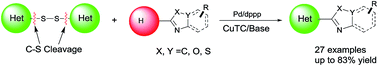 Graphical abstract: Direct C–H heteroarylation of azoles with 1,2-di(pyrimidin-2-yl)disulfides through C–S cleavage of disulfides