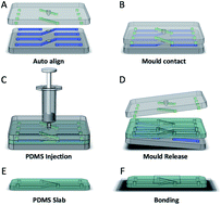 Graphical abstract: Fabrication of complex PDMS microfluidic structures and embedded functional substrates by one-step injection moulding