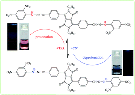 Graphical abstract: A cyanide-selective colorimetric “naked-eye” and fluorescent chemosensor based on a diketopyrrolopyrrole–hydrazone conjugate and its use for the design of a molecular-scale logic device