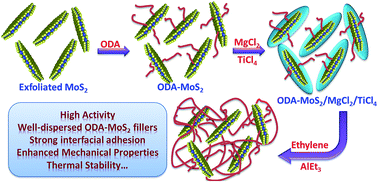 Graphical abstract: In situ polymerization approach to functionalized MoS2/polyethylene nanocomposites with enhanced thermal stability and mechanical properties