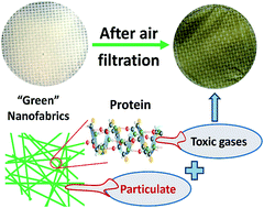 Graphical abstract: “Green” nano-filters: fine nanofibers of natural protein for high efficiency filtration of particulate pollutants and toxic gases