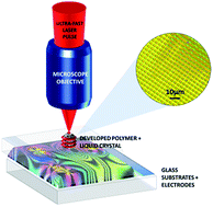 Graphical abstract: Generation of 3-dimensional polymer structures in liquid crystalline devices using direct laser writing