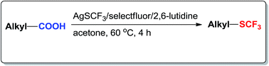 Graphical abstract: Oxidative decarboxylative radical trifluoromethylthiolation of alkyl carboxylic acids with silver(i) trifluoromethanethiolate and selectfluor