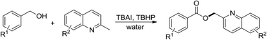 Graphical abstract: Synthesis of benzyl esters from the commercially available alcohols catalyzed by TBAI via C(sp3)–H bond functionalization