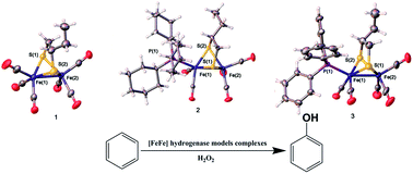 Graphical abstract: Direct synthesis of phenol by novel [FeFe]-hydrogenase model complexes as catalysts of benzene hydroxylation with H2O2