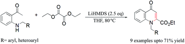 Graphical abstract: Efficient synthesis of novel N-substituted 2-carboxy-4-quinolones via lithium bis(trimethylsilyl)amide (LiHMDS)-induced in situ cyclocondensation reaction