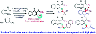 Graphical abstract: Highly efficient one-pot tandem Friedlander annulation and chemo-selective Csp3–H functionalization under calcium catalysis