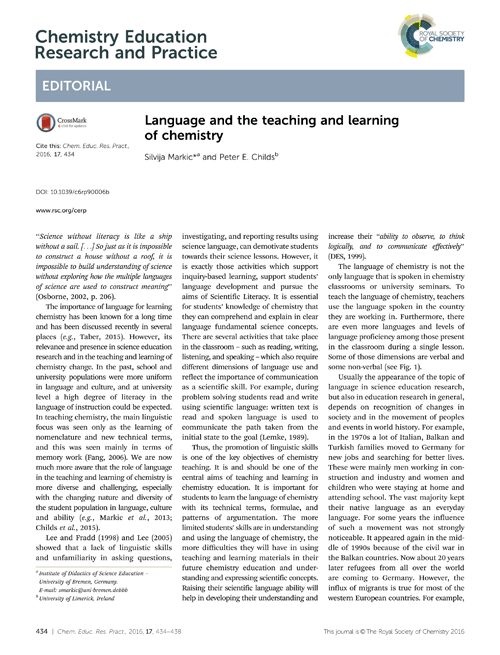 Language and the teaching and learning of chemistry