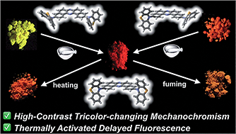 Graphical abstract: Thermally activated delayed fluorescent phenothiazine–dibenzo[a,j]phenazine–phenothiazine triads exhibiting tricolor-changing mechanochromic luminescence